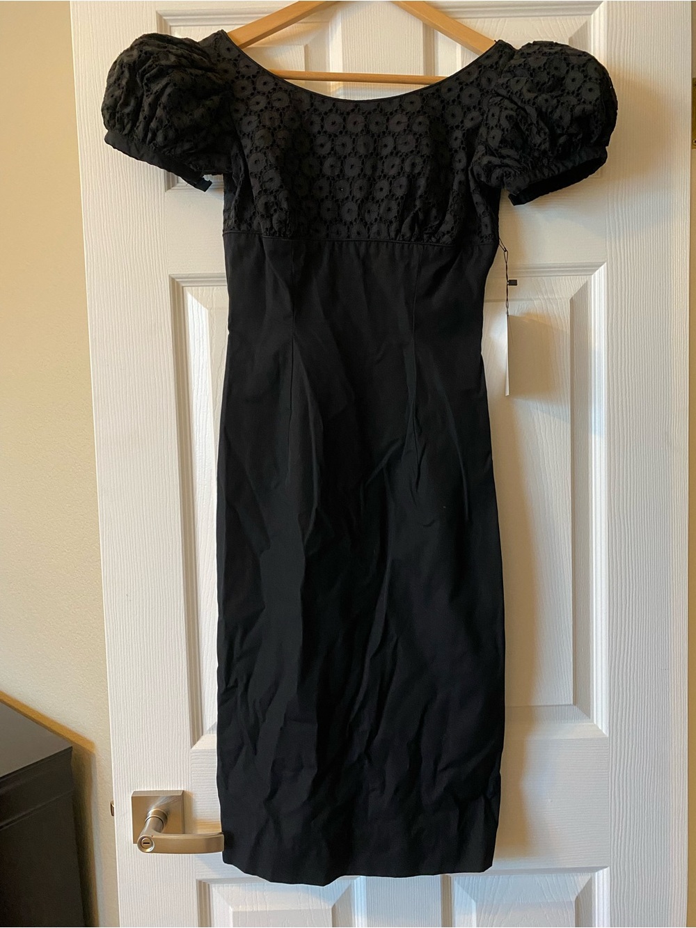 Vintage 60s Black Textured Puff Sleeve Dress Jane Parker Junior